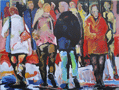 Langer Donnerstag 2, Menschenmassen in der Fußgängerzone, gemalt mit Ölfarben